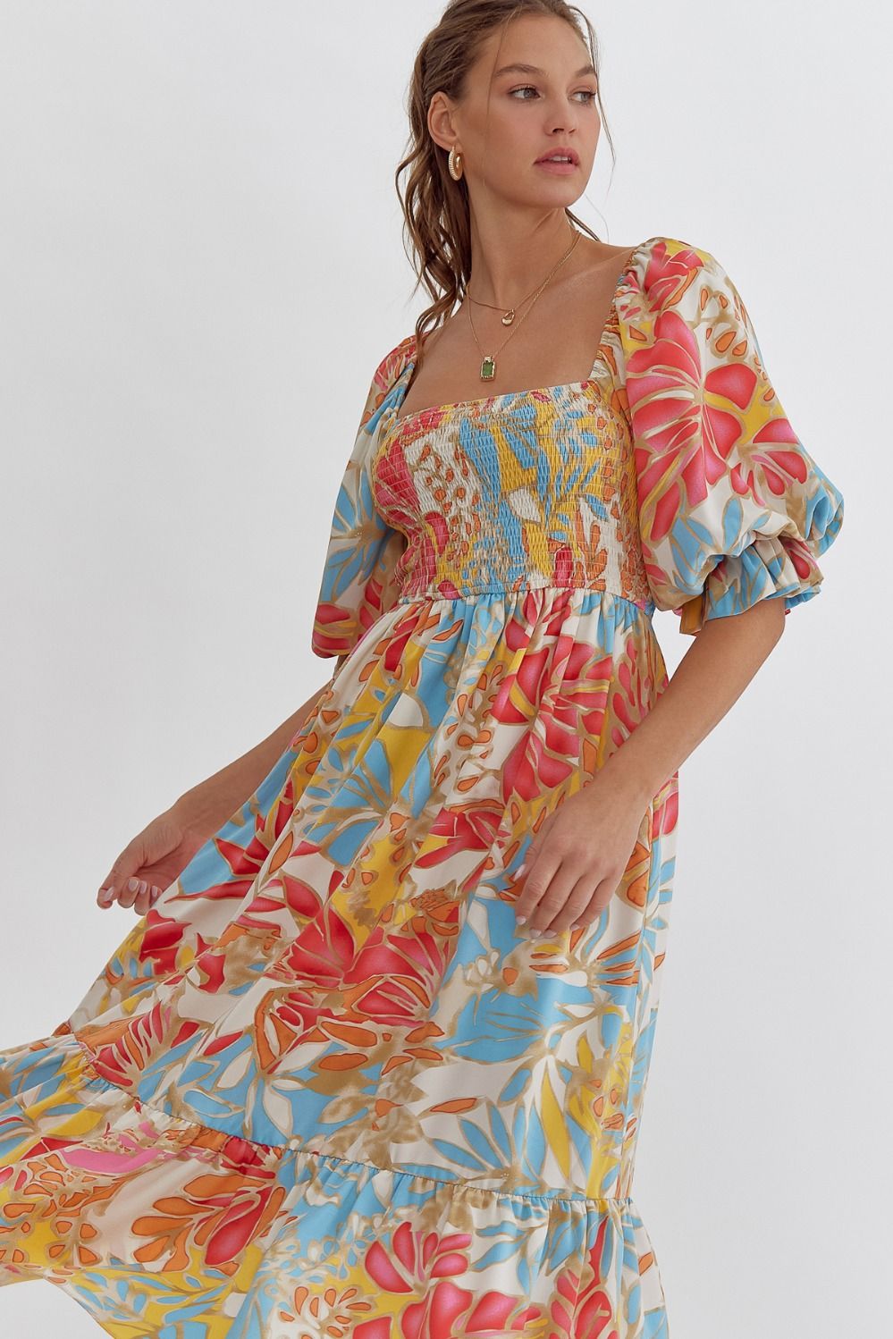 Tan and Tropics Midi Dress