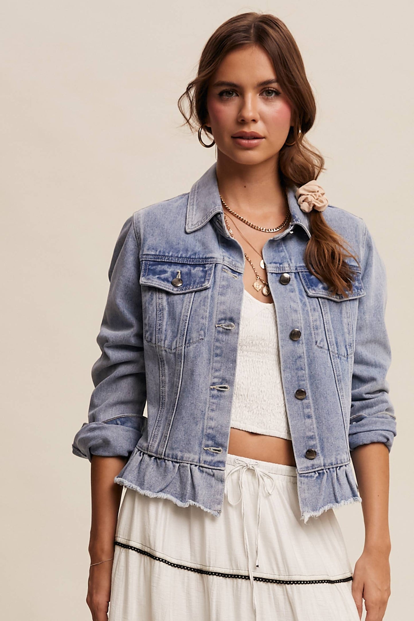 Ruffle My Feathers Denim Jacket