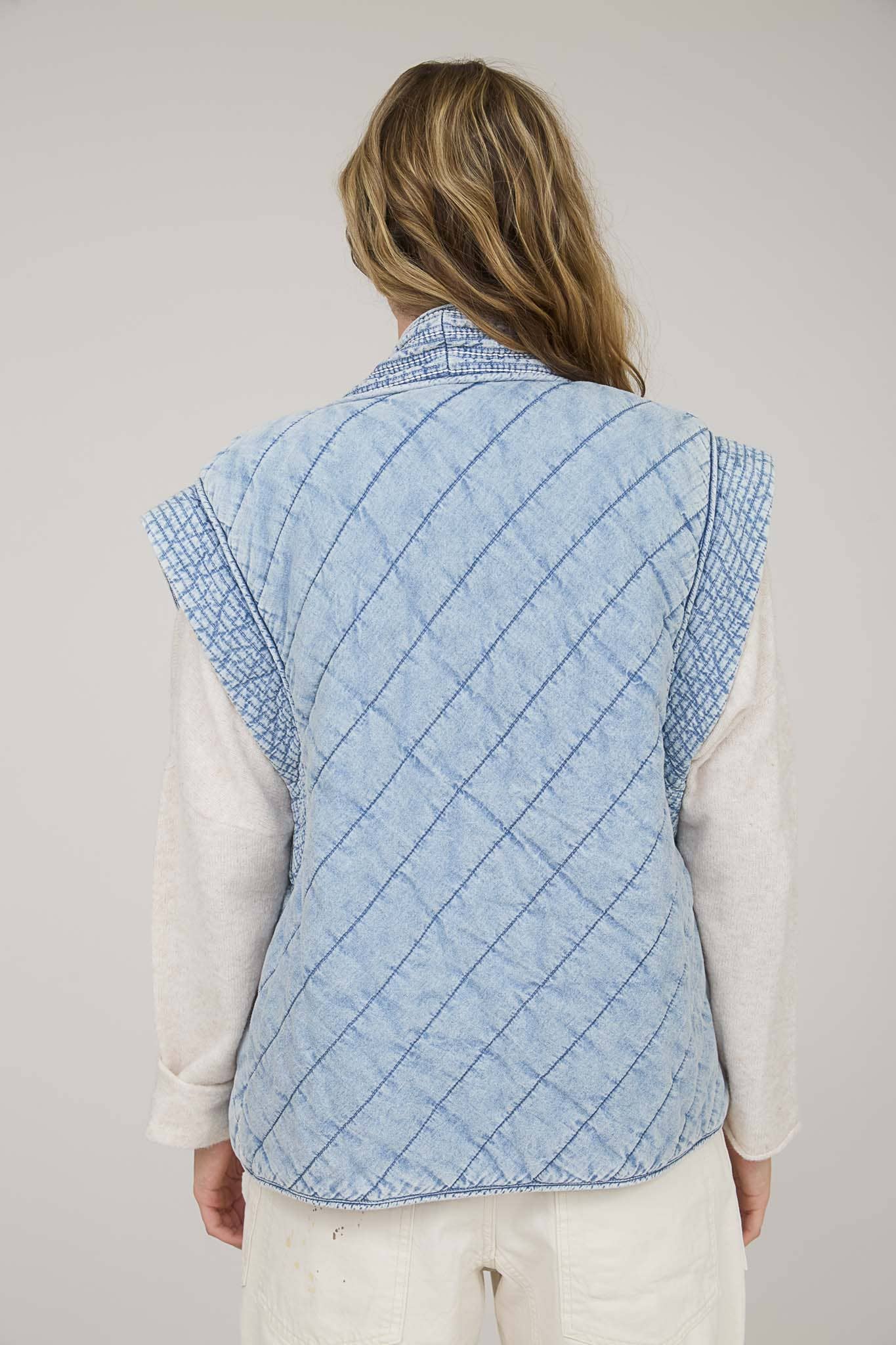 Denim Quilted Shawl Vest