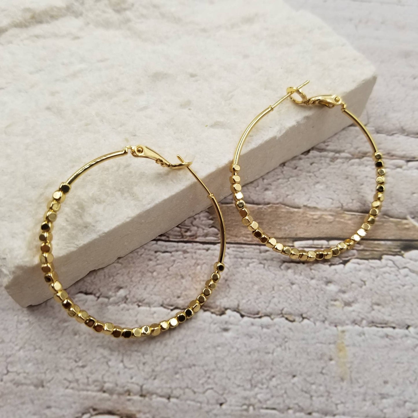 Beaded Gold Hoop Earrings