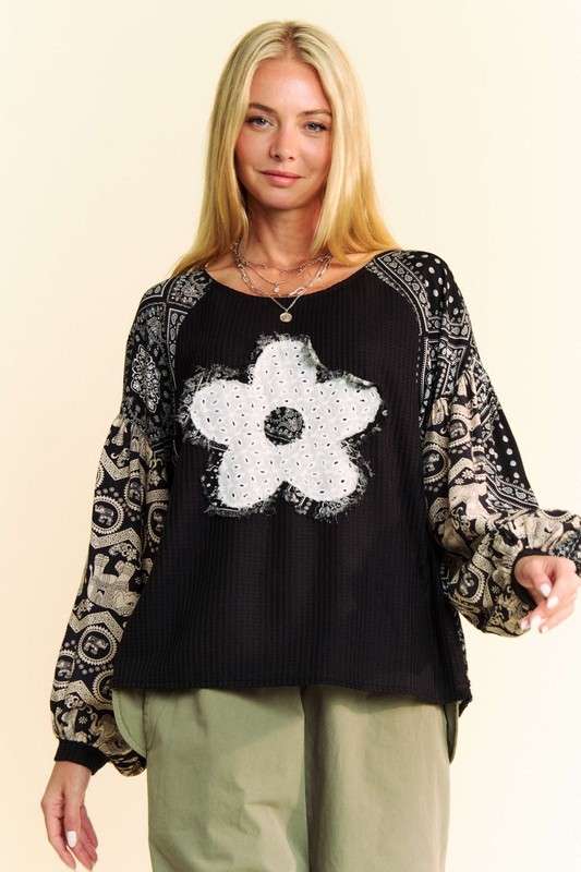 Floral Waffle Knit Top