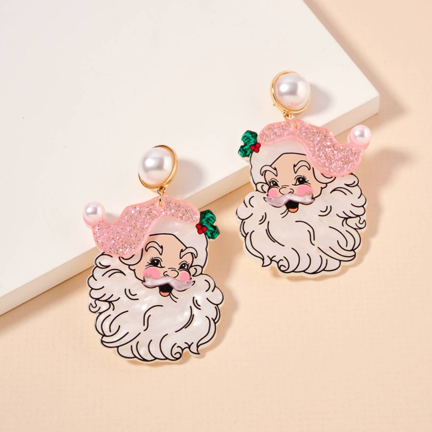 Pretty Pink Santa Pearl Earrings