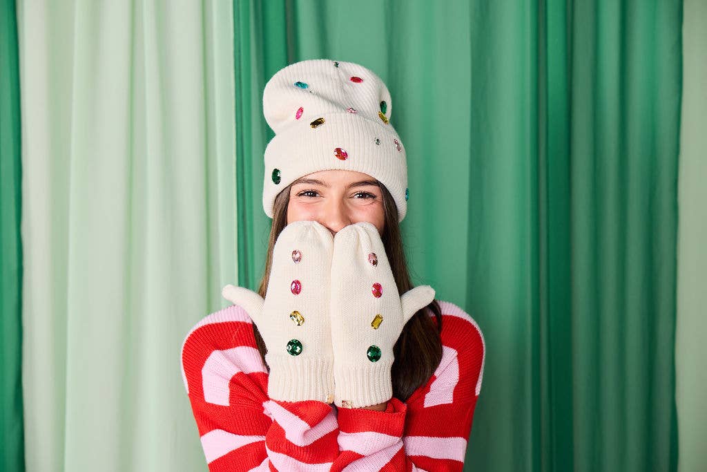 Snow Cute Sparkle Beanie & Mittens  Set