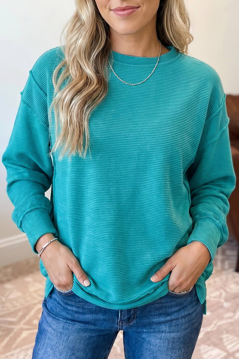 Ribbed Exposed Seam Top