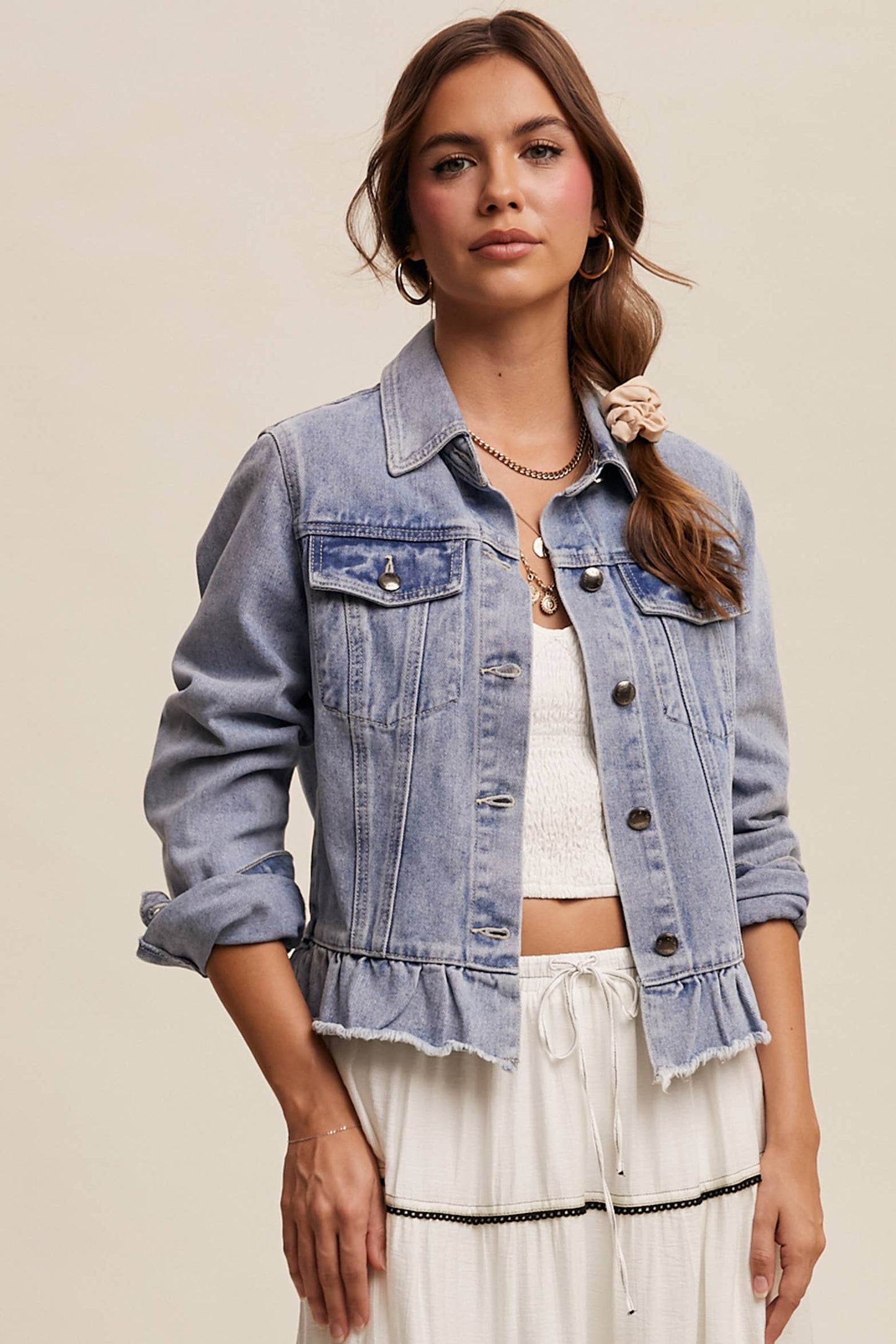 Ruffle My Feathers Denim Jacket
