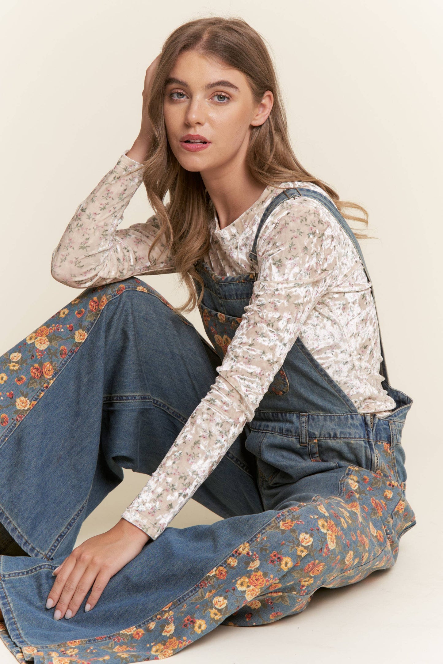 Rusty Floral Denim Overalls