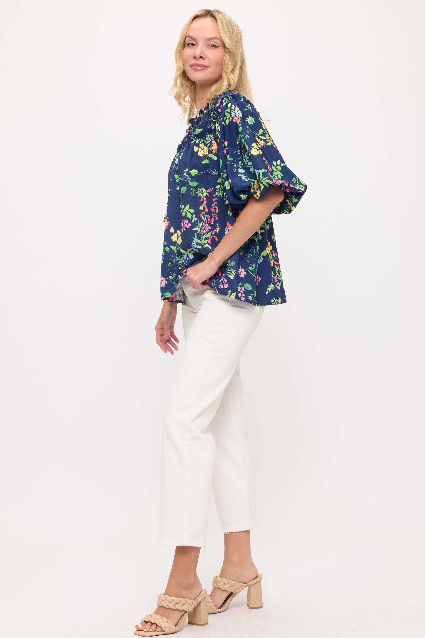 Navy Floral Blouse Top
