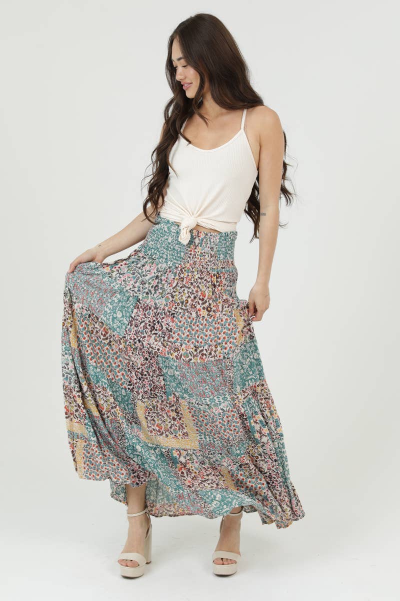 Patchwork Boho Print Maxi Skirt