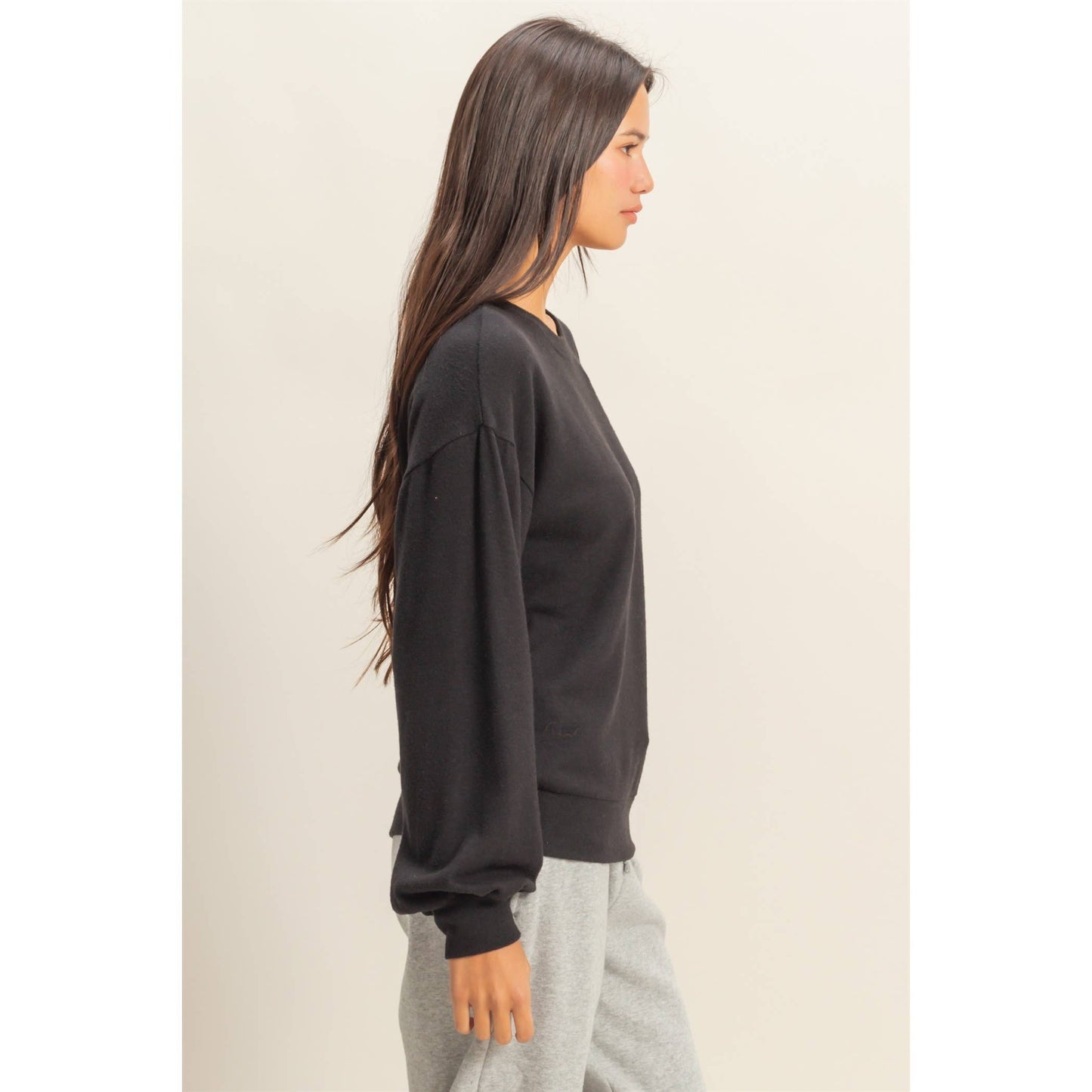 Black Balloon Sleeve Sweatshirt: DOORBUSTER