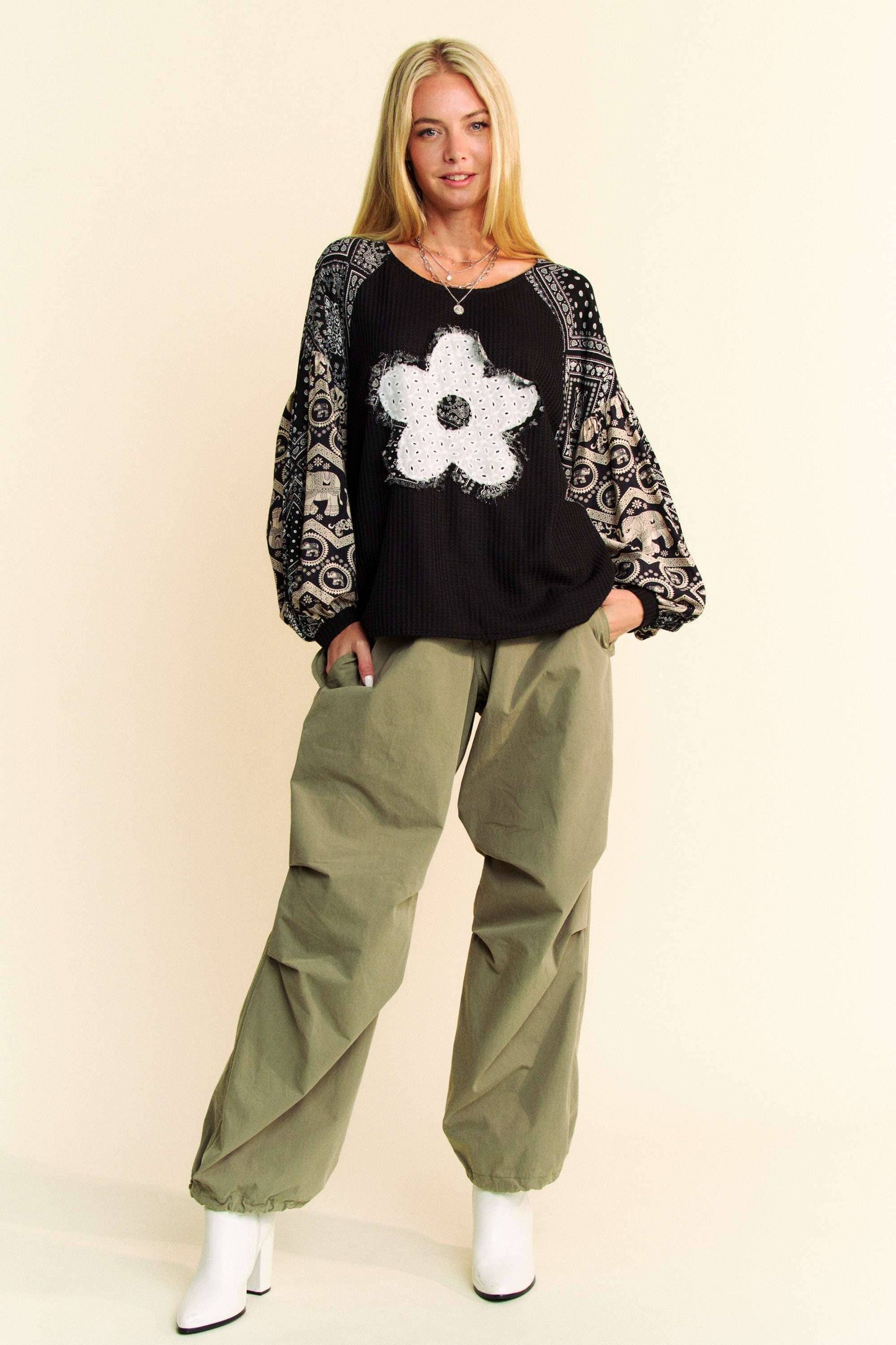Floral Waffle Knit Top