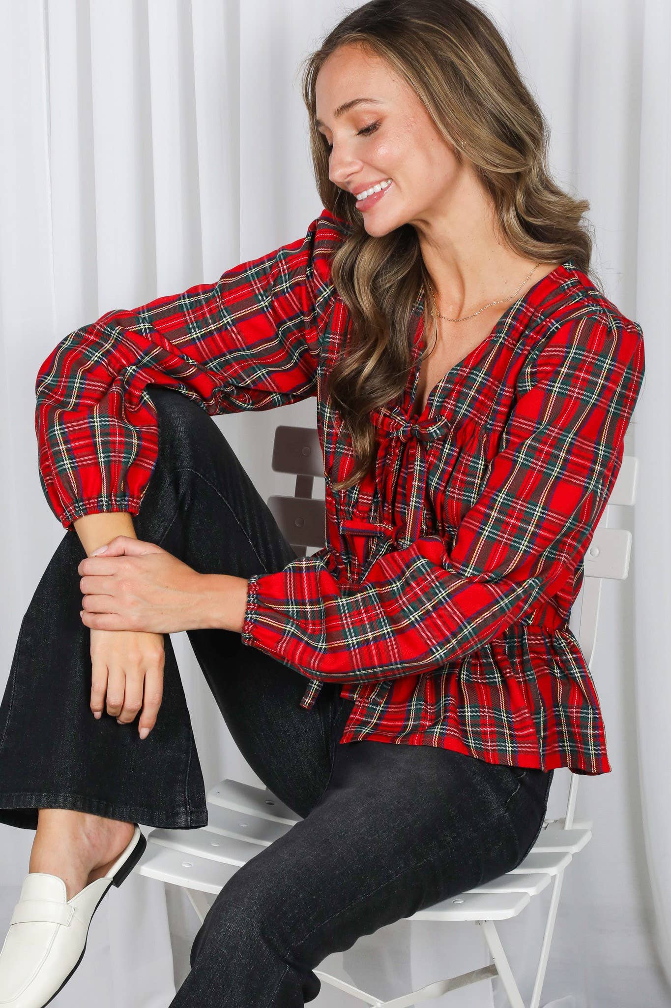 Tartan Tie Blouse Top
