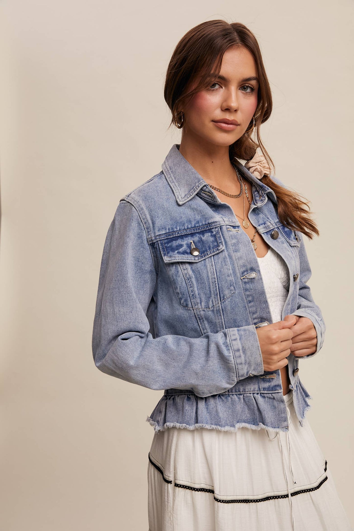 Ruffle My Feathers Denim Jacket