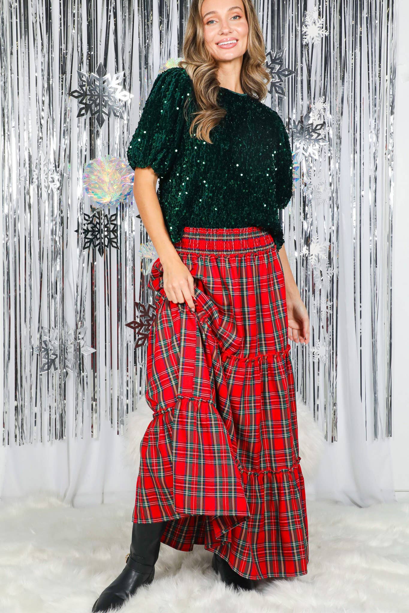 Tartan Tiered Maxi Skirt