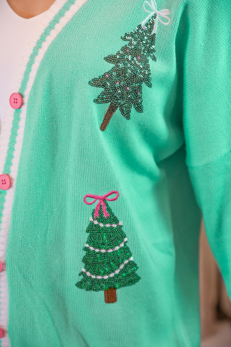 Sequin Spruce Trees Cardigan