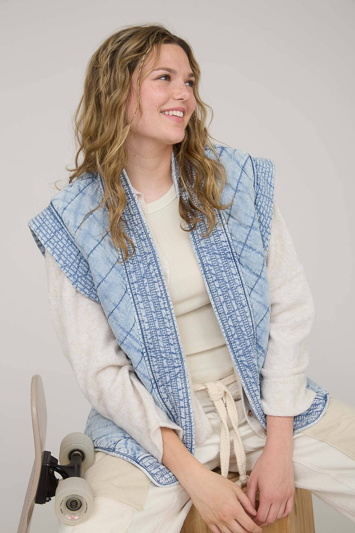 Denim Quilted Shawl Vest