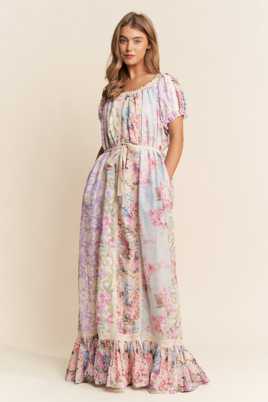 Darling Lace Trim Floral Dress