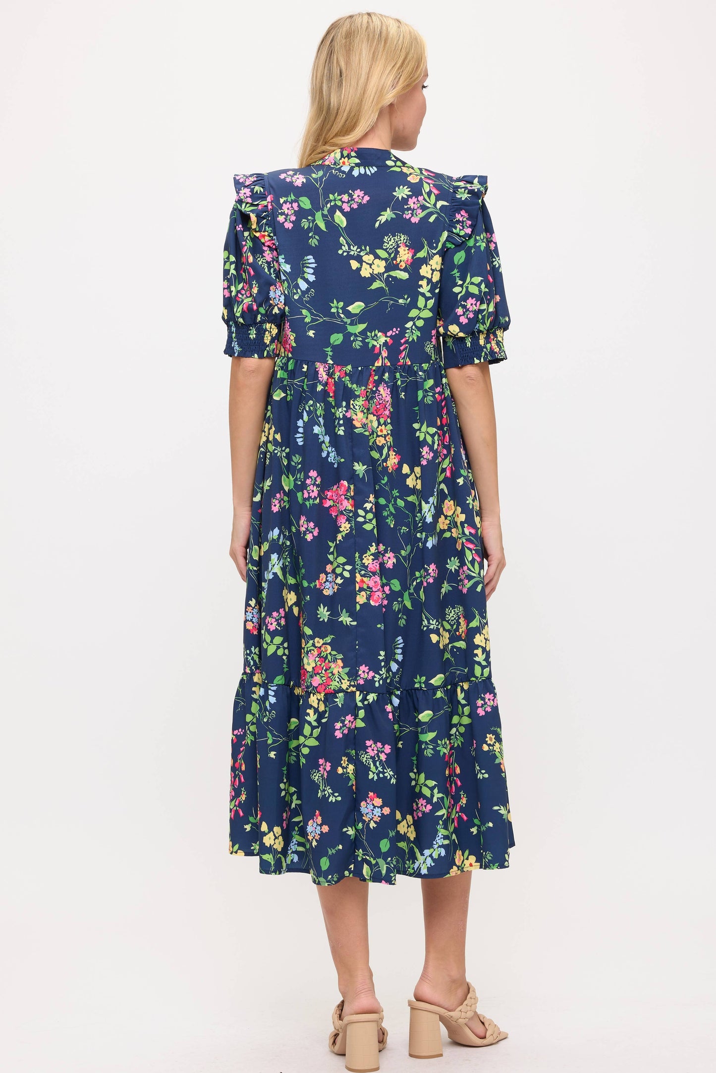 Navy Floral Midi Dress