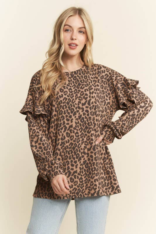 Ruffled Sleeve Animal Top