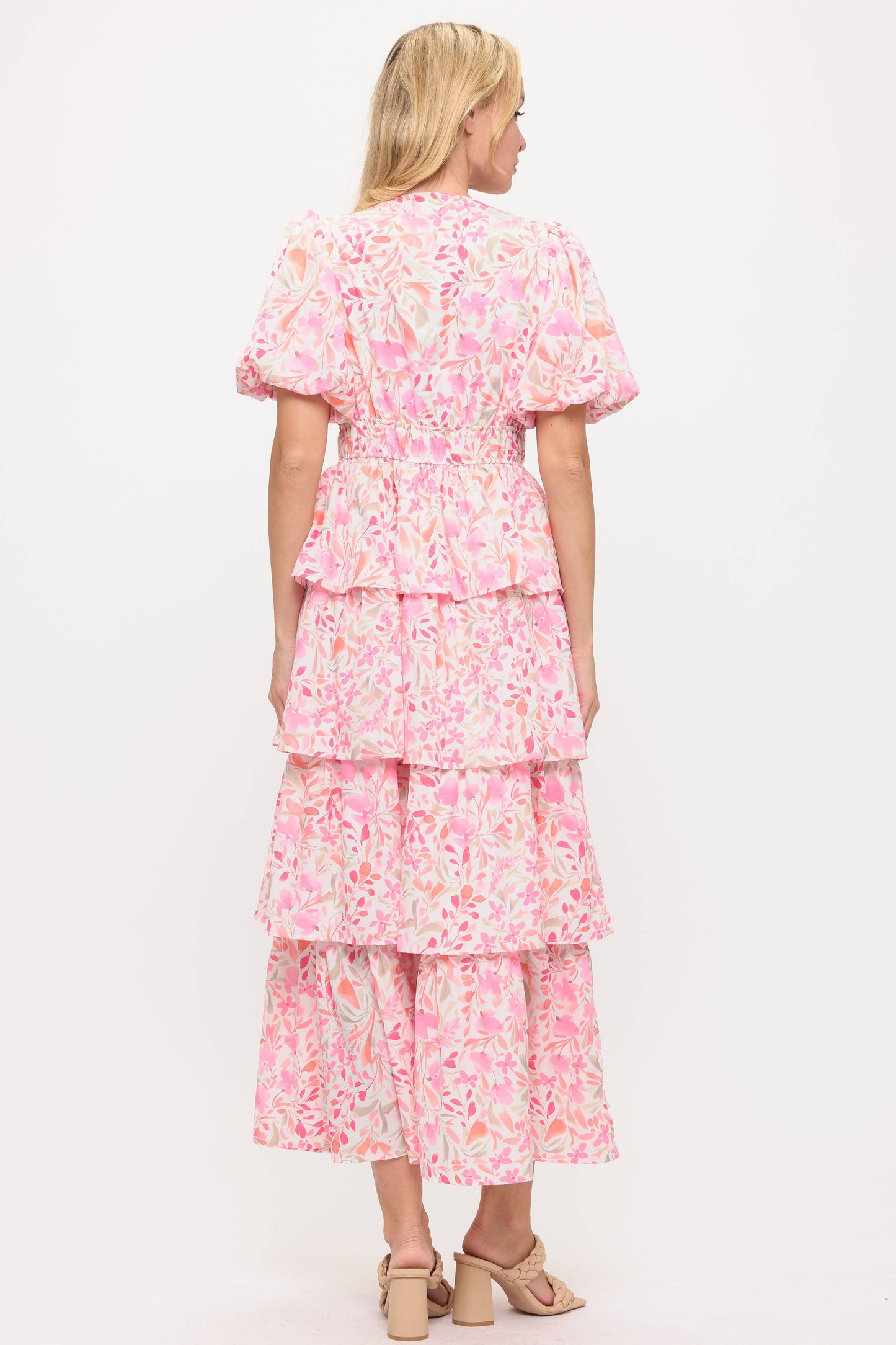 Pink Floral Tiered Maxi Dress