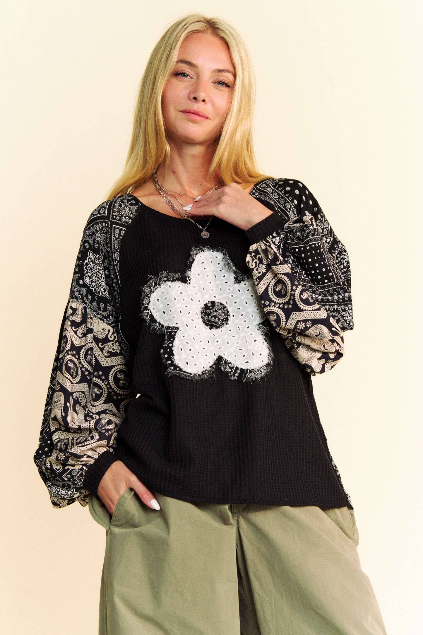 Floral Waffle Knit Top