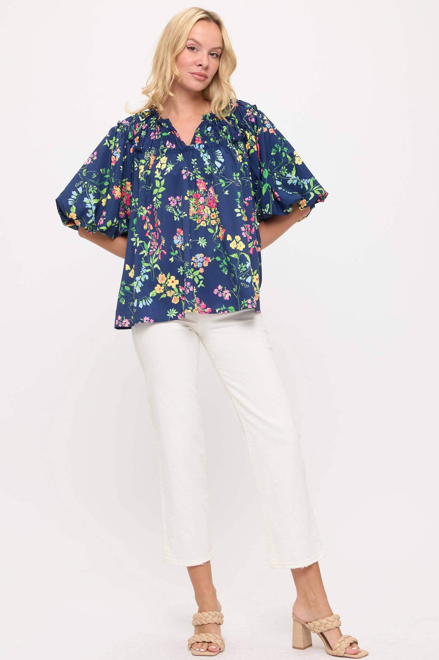 Navy Floral Blouse Top