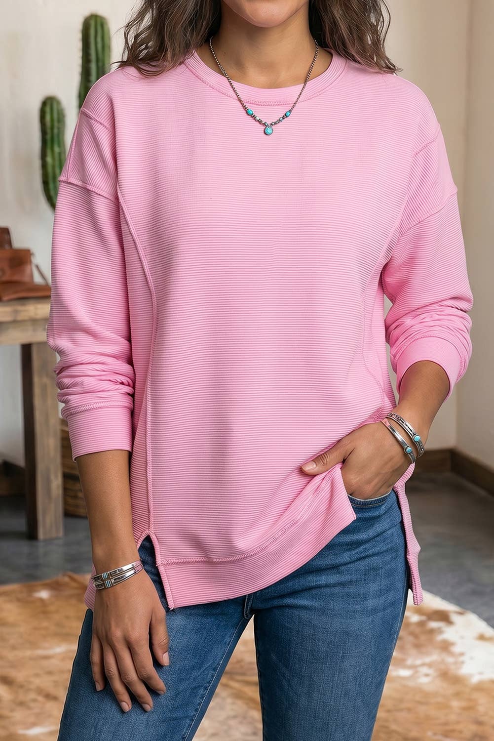 Ribbed Exposed Seam Top