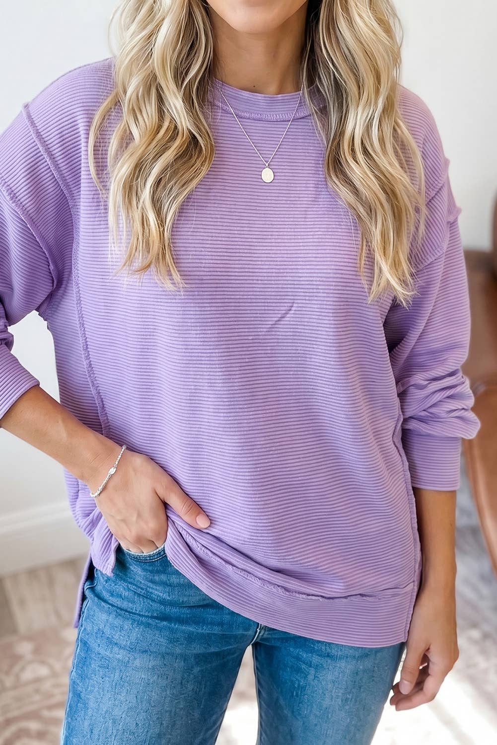 Ribbed Exposed Seam Top