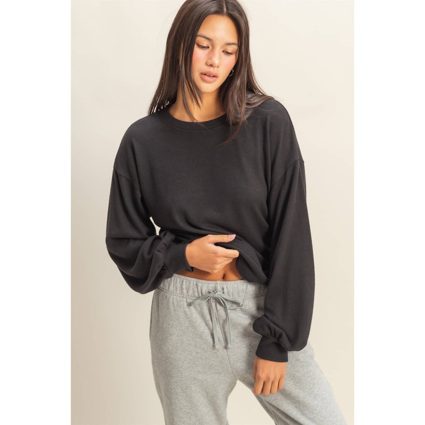 Black Balloon Sleeve Sweatshirt: DOORBUSTER
