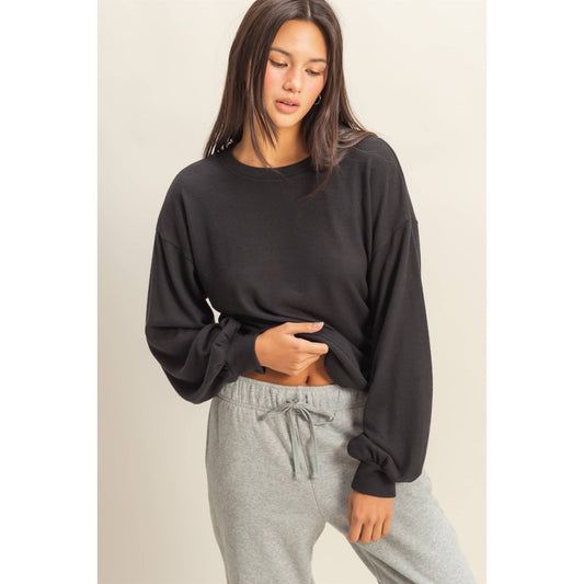 Black Balloon Sleeve Sweatshirt: DOORBUSTER