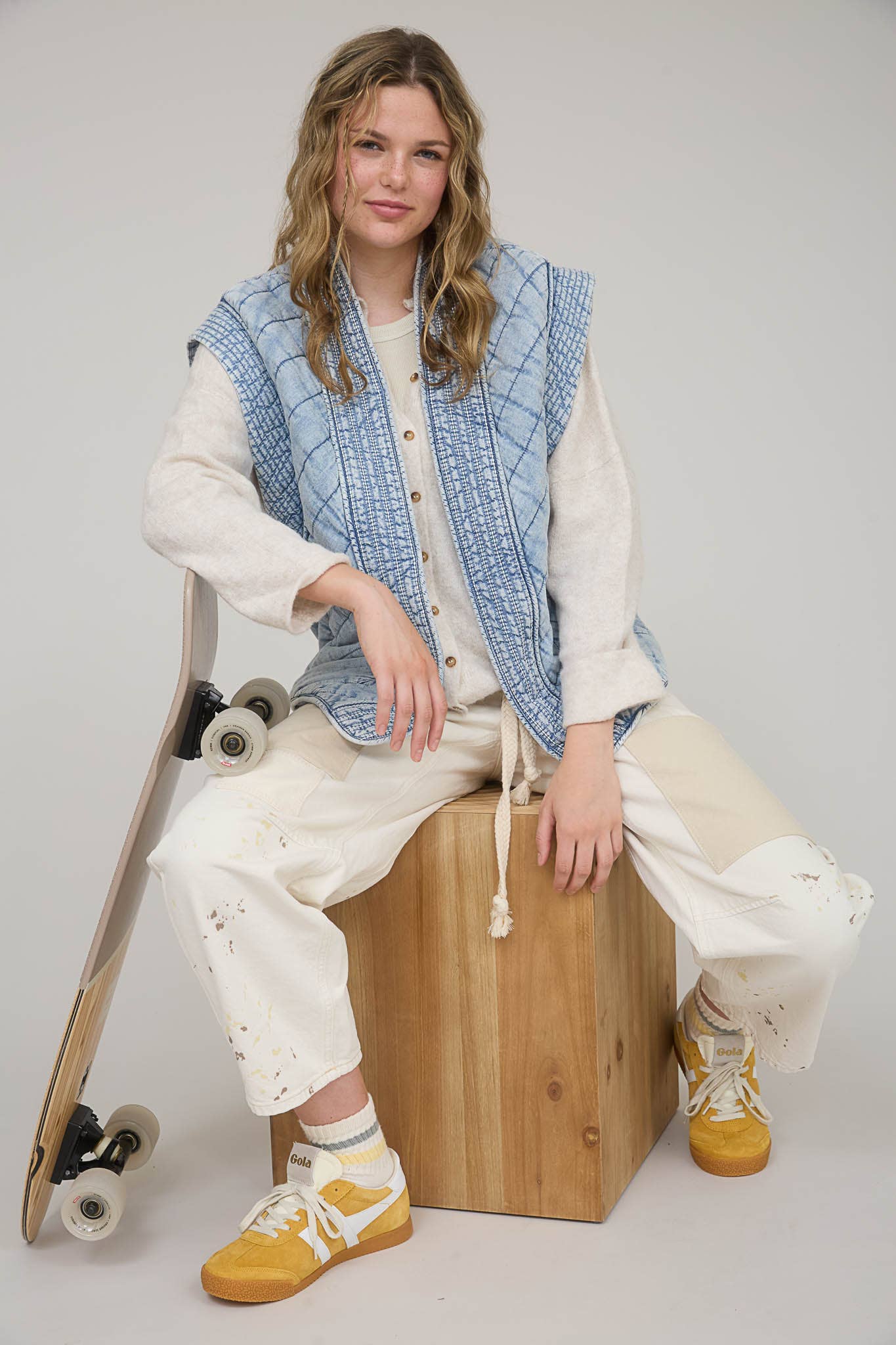 Denim Quilted Shawl Vest