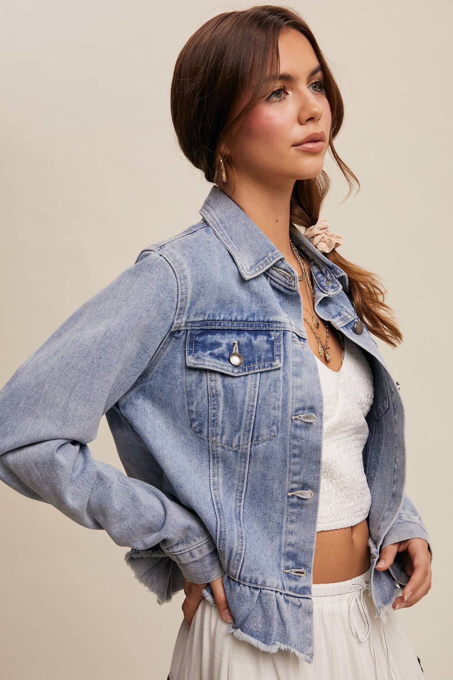 Ruffle My Feathers Denim Jacket
