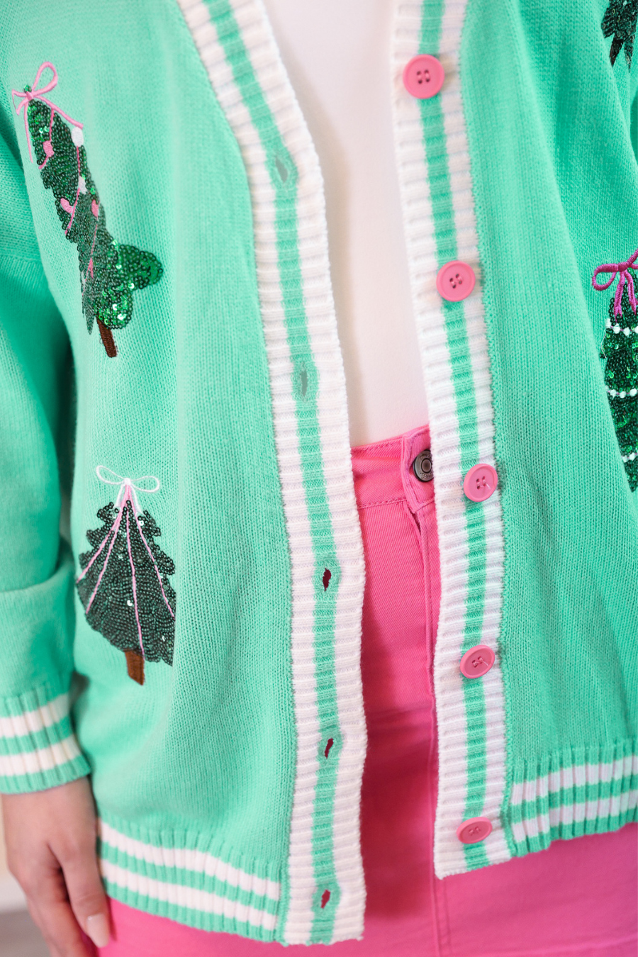 Sequin Spruce Trees Cardigan