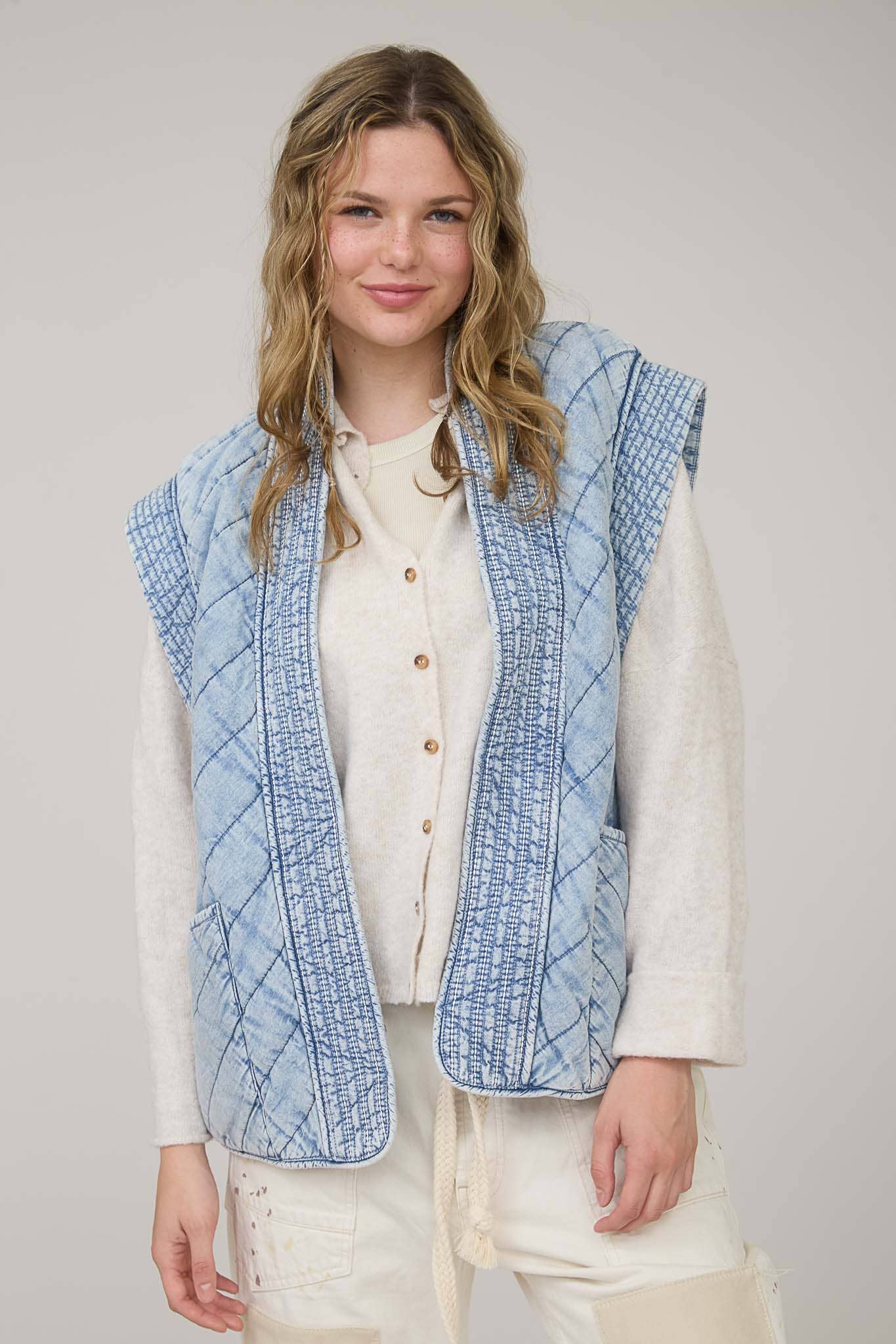 Denim Quilted Shawl Vest