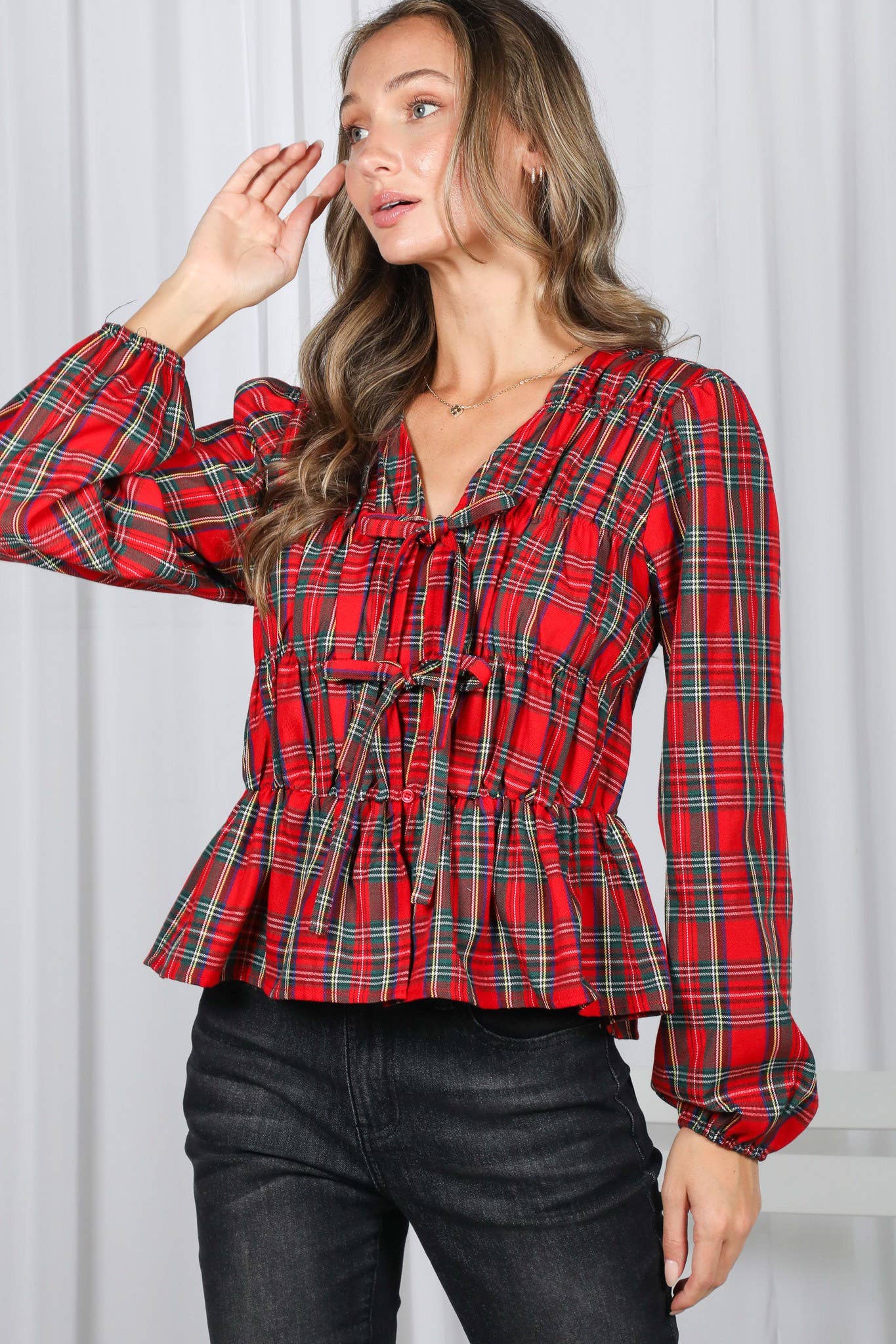 Tartan Tie Blouse Top
