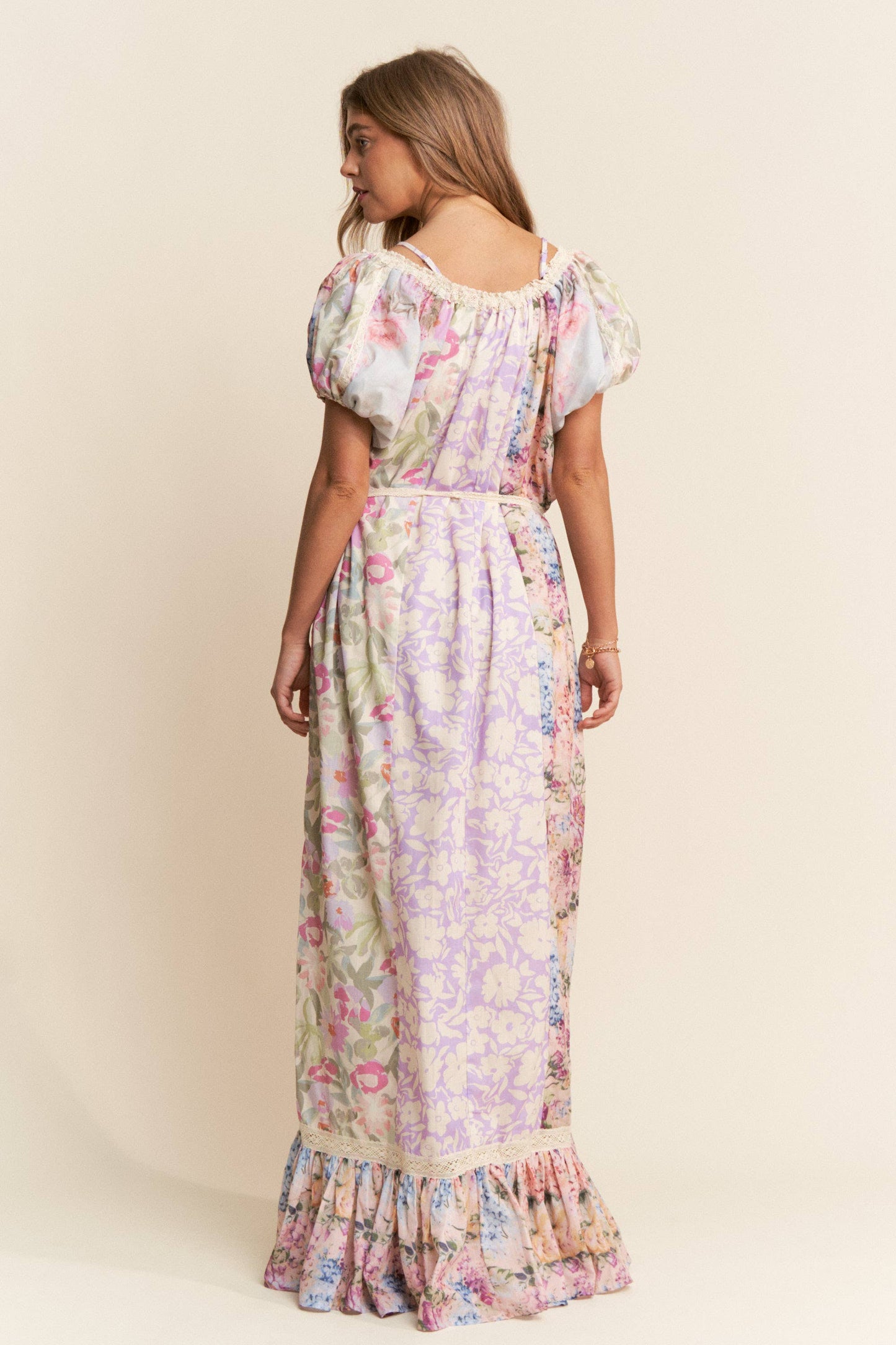 Darling Lace Trim Floral Dress