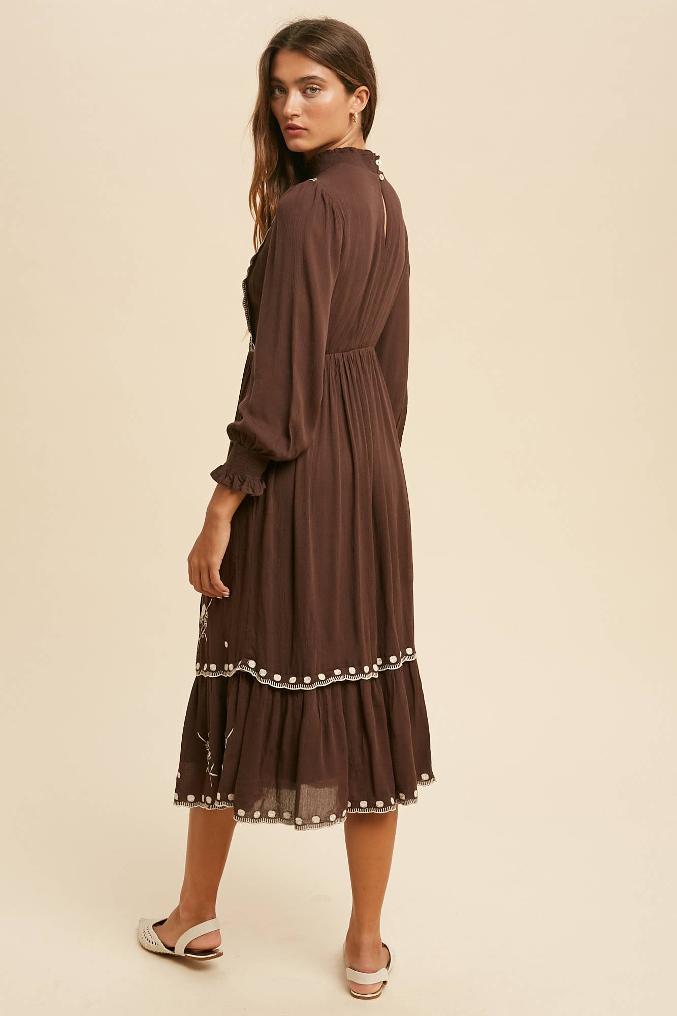 Chocolate Embroidered Floral Dress