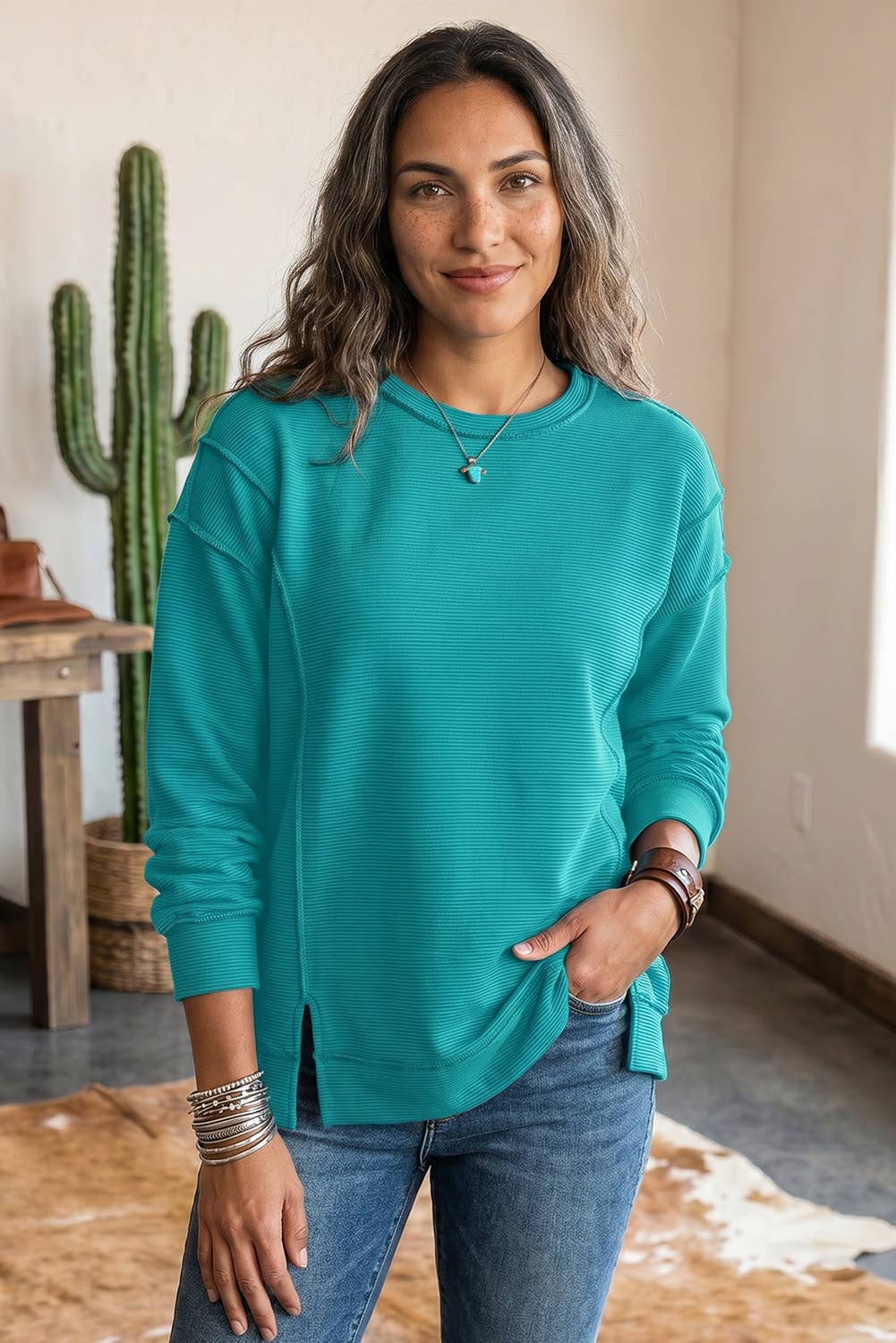 Ribbed Exposed Seam Top