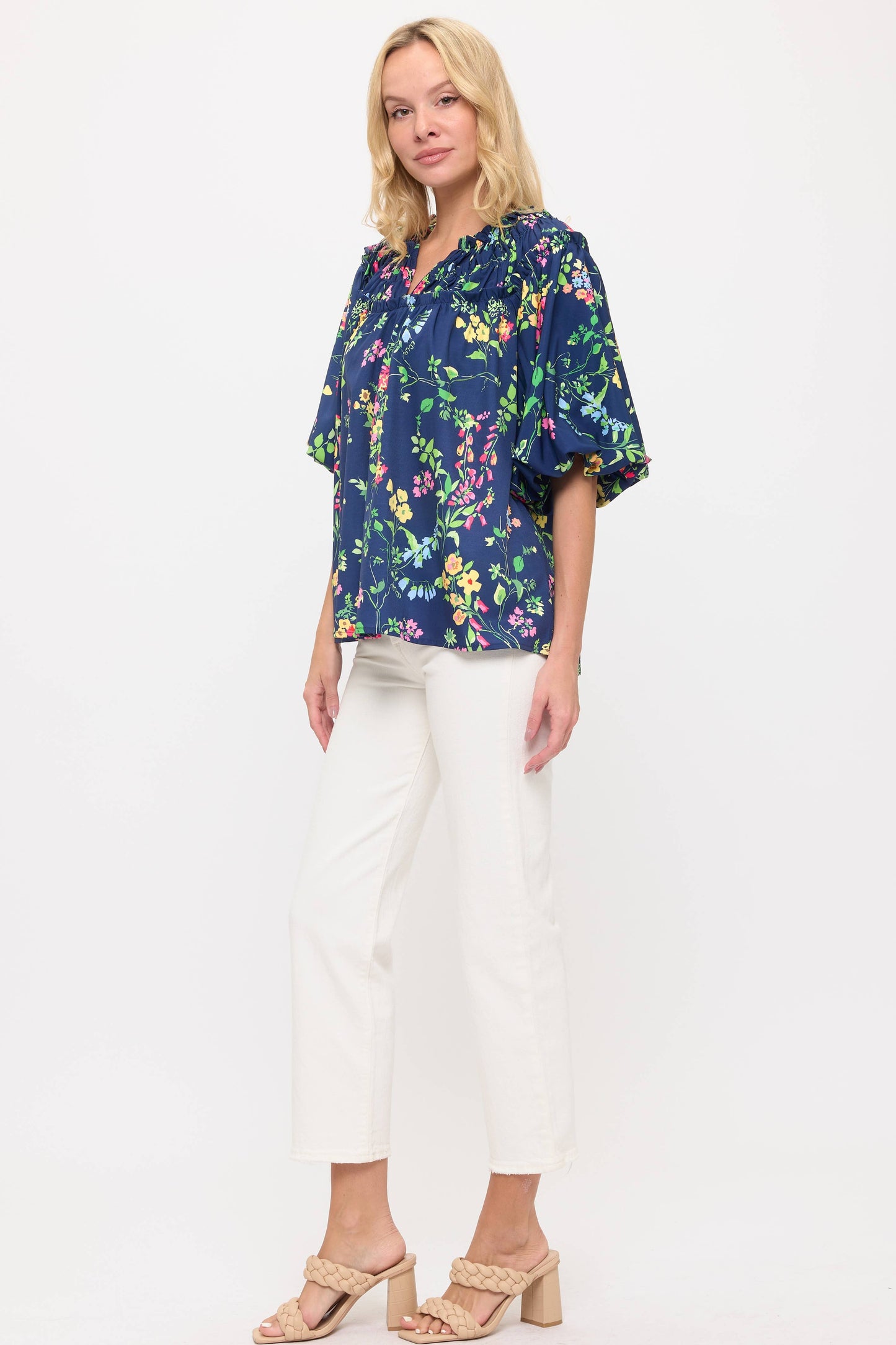 Navy Floral Blouse Top
