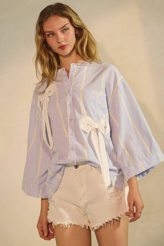 Striped Bow Blouse Top