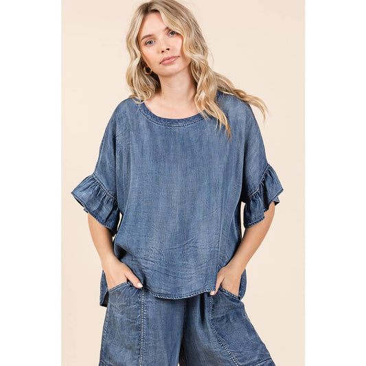 Ruffled Chambray Top