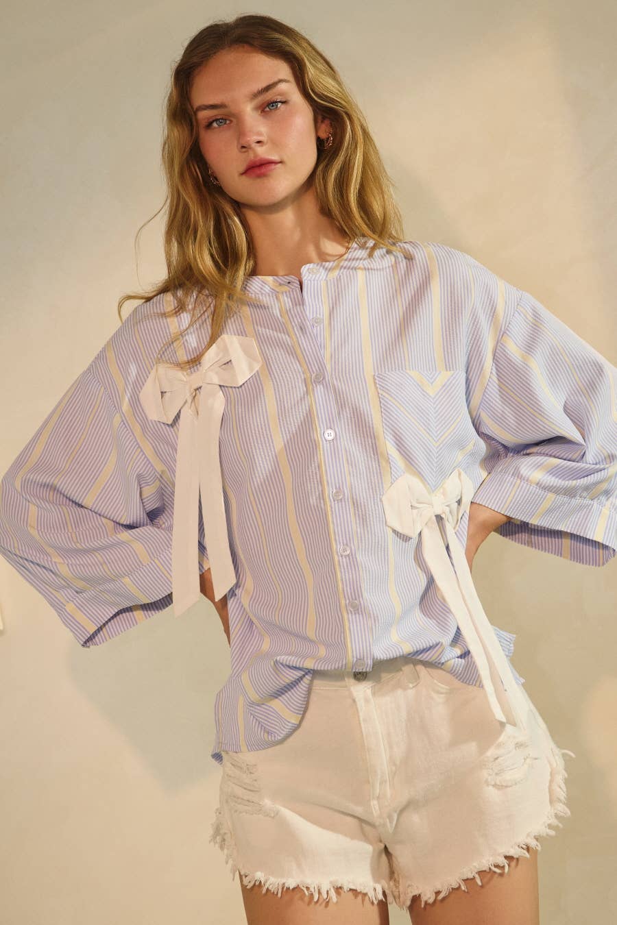 Striped Bow Blouse Top