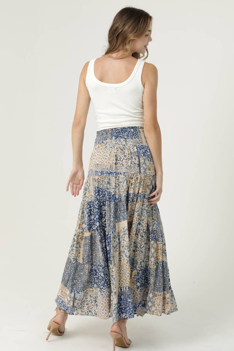 Patchwork Boho Print Maxi Skirt