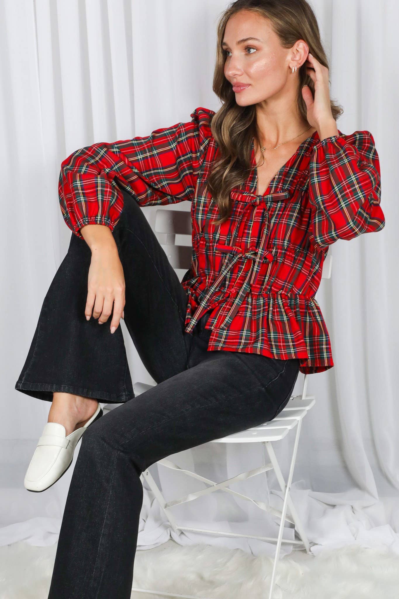 Tartan Tie Blouse Top