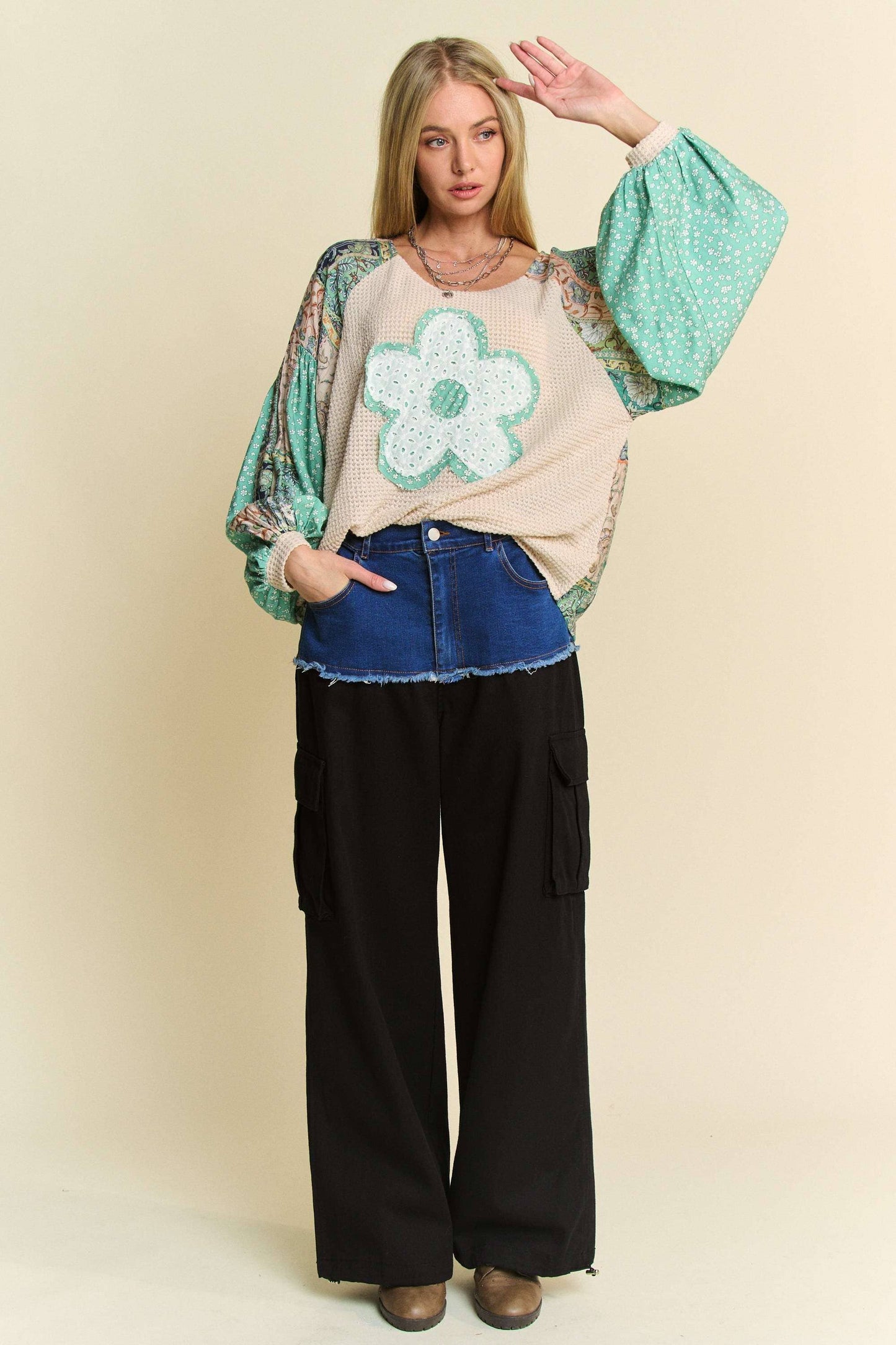 Floral Waffle Knit Top