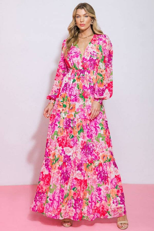 Fuchsia and Floral Maxi Dress